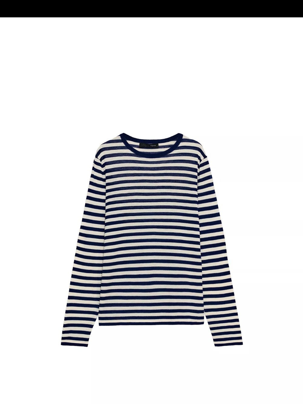 Zara Navy and White Striped Crewneck Sweater